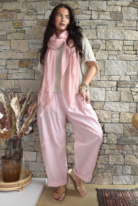 Rustic Nature Linen Blend Barrel Pant Washed Sugar